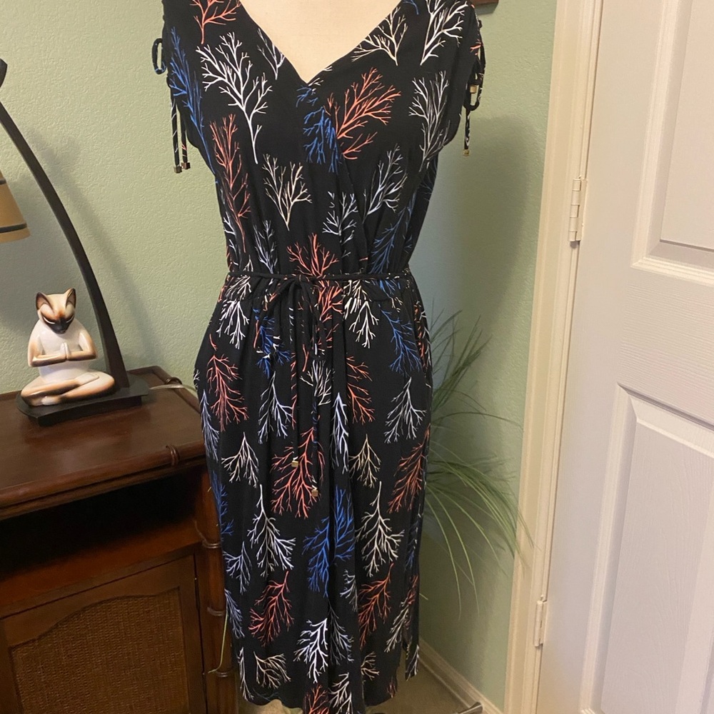 Liz Claiborne Blue and Black Sleeveless Faux Wrap Sundress